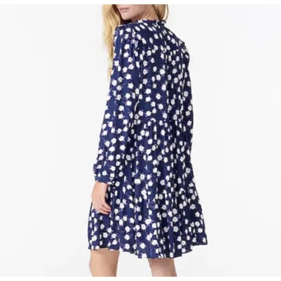 J Crew Women's Tie-neck tiered dress scattered peony print AR656 Size Med Petite - Picture 2 of 5